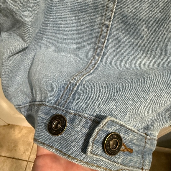 Brooklyn Cloth Light Blue Denim Moto Jacket with Checkered Sleeves - Picture 6 of 6